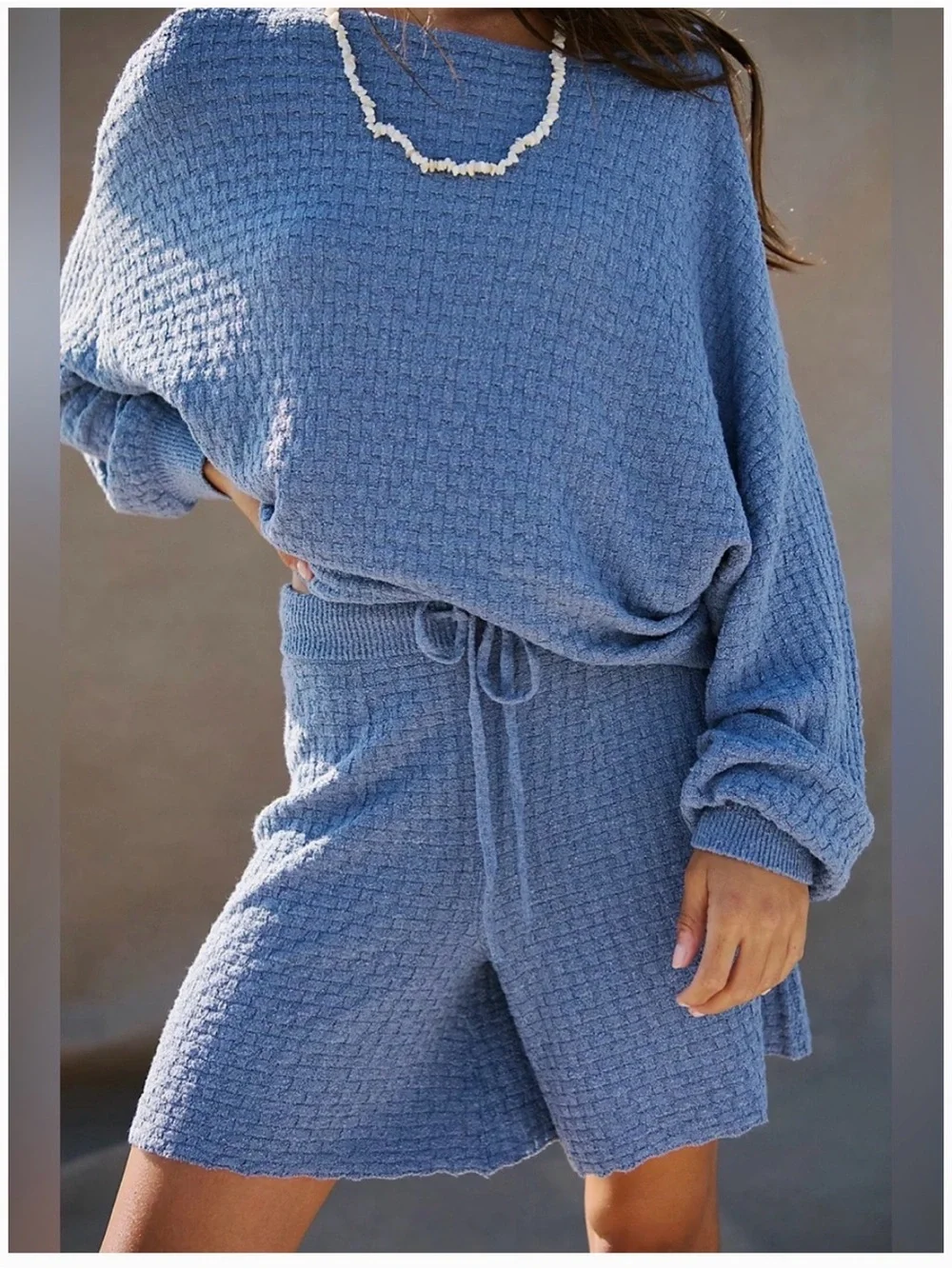 FREE PEOPLE FREE EST Rowan Sweater Short Set | Blue Suede